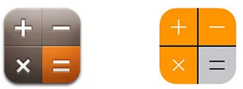 iOS Calculator: 2011 (skeuomorphic) vs. 2013 (flat)